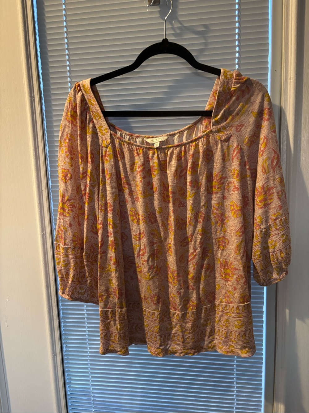 Lucky Brand Tan , yellow and orange blouse